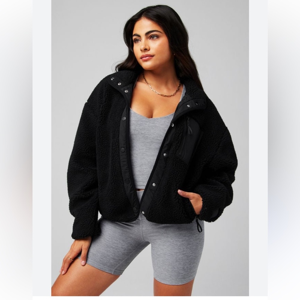Fabletics Tahoe Black Sherpa Teddy Jacket NWT Size L‎